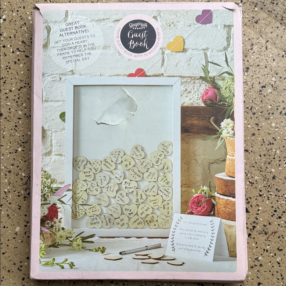 New Ginger Ray Guest Book with Wooden Hearts